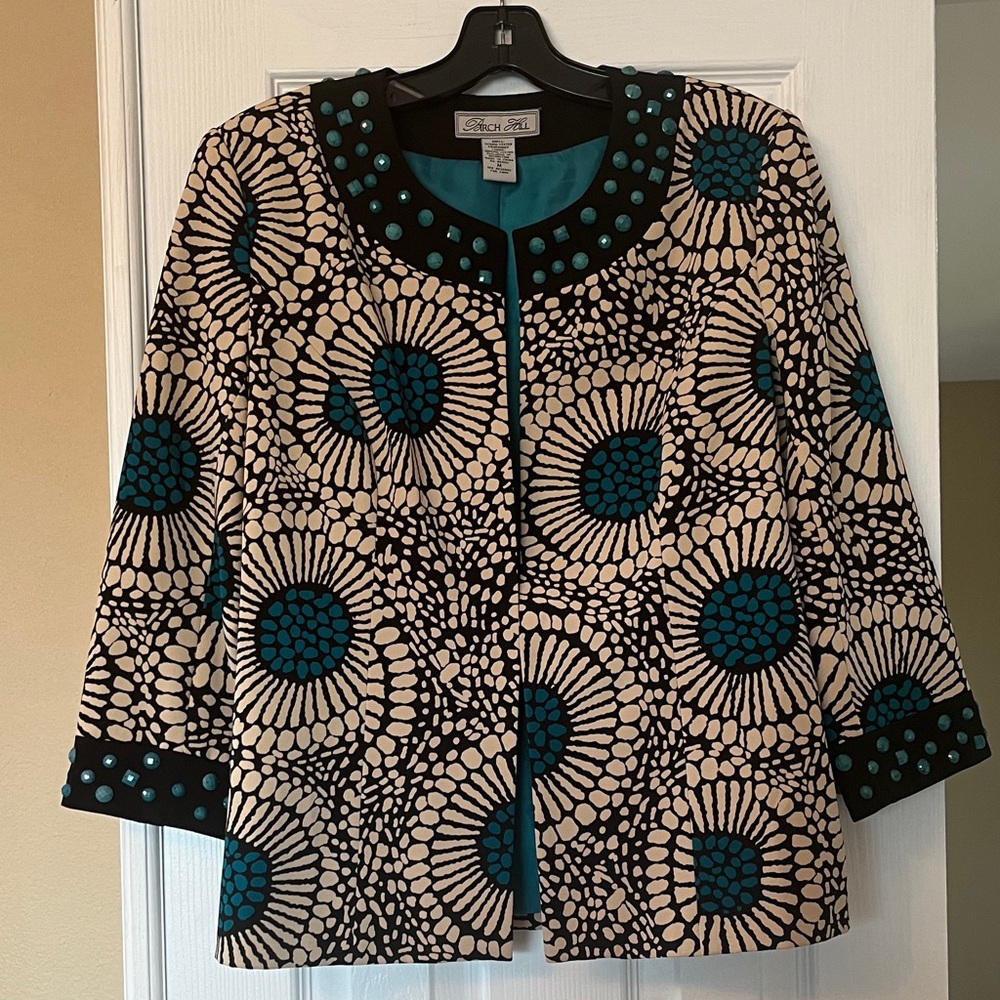 Birch Hill Teal and Black Circular Motif Jacket Sz M